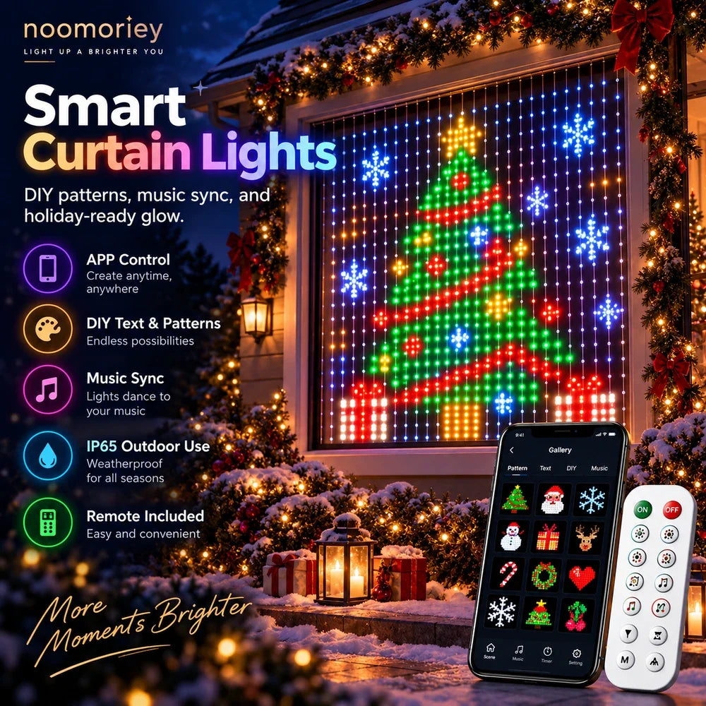 Christmas Curtain Lights RGB App-Controlled Music-Synced