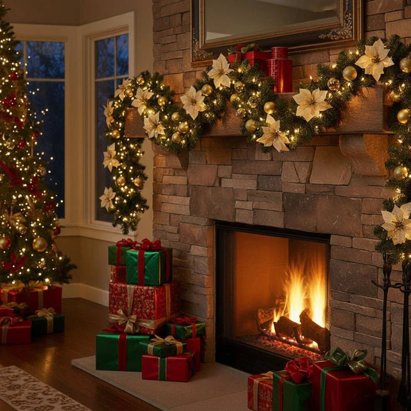 Christmas Garland Rattan Warm White LED Battery-Powered