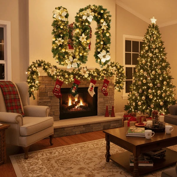 Christmas Garland Rattan Warm White LED Battery-Powered