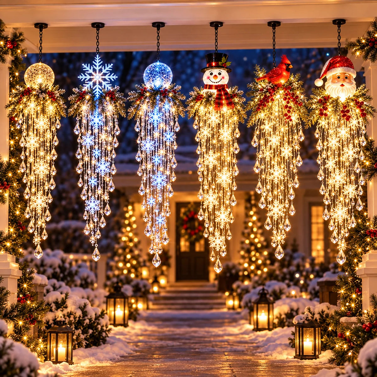 Christmas Hanging Light LED Cascading Crystal-Style Design