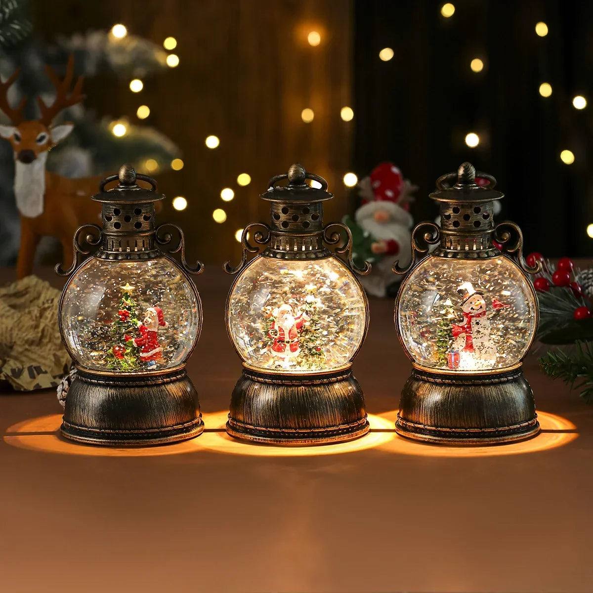 Christmas Lantern Glass Dome Battery-Powered Warm LED Glow
