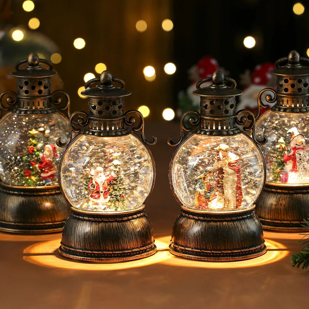 Christmas Lantern Glass Dome Battery-Powered Warm LED Glow