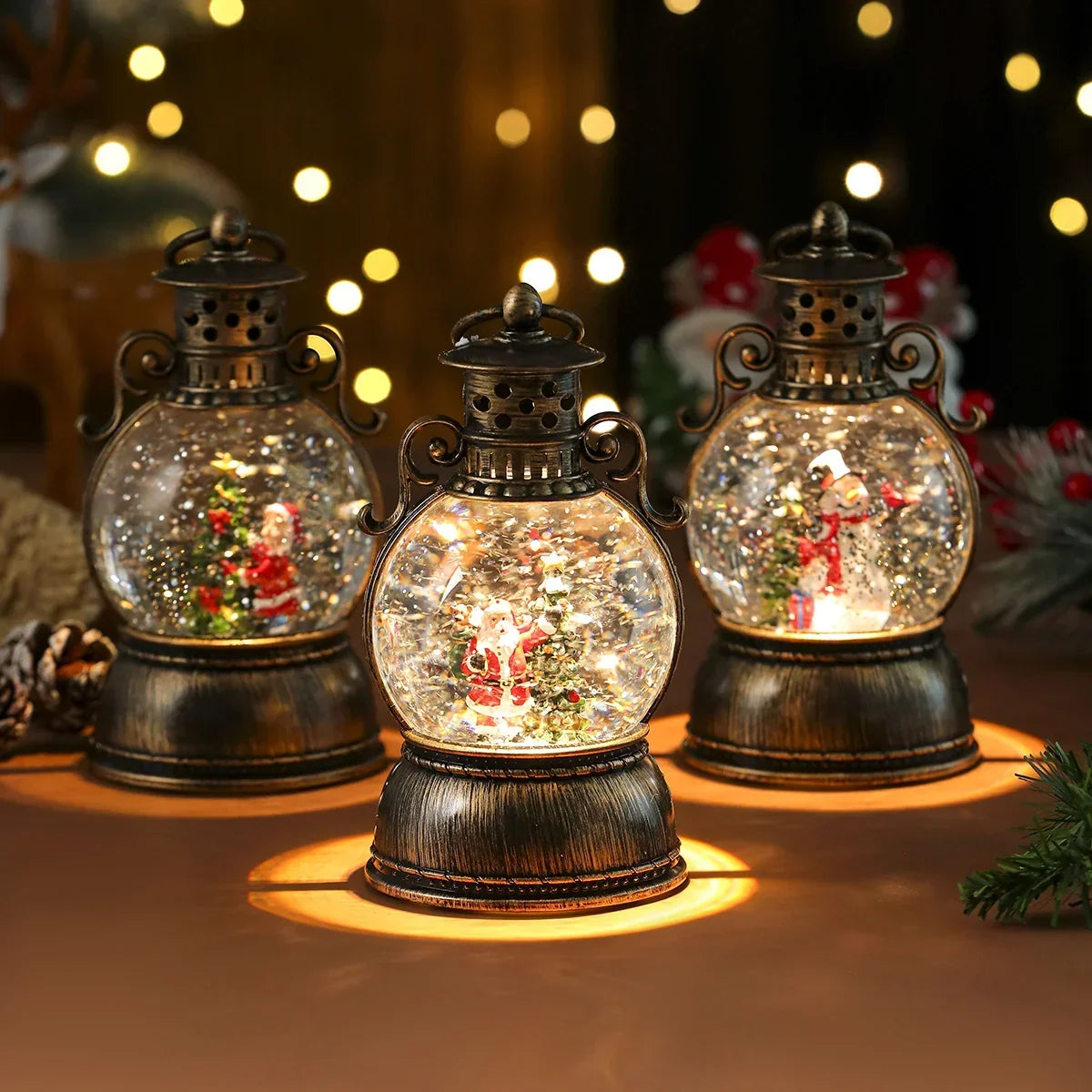 Christmas Lantern Glass Dome Battery-Powered Warm LED Glow