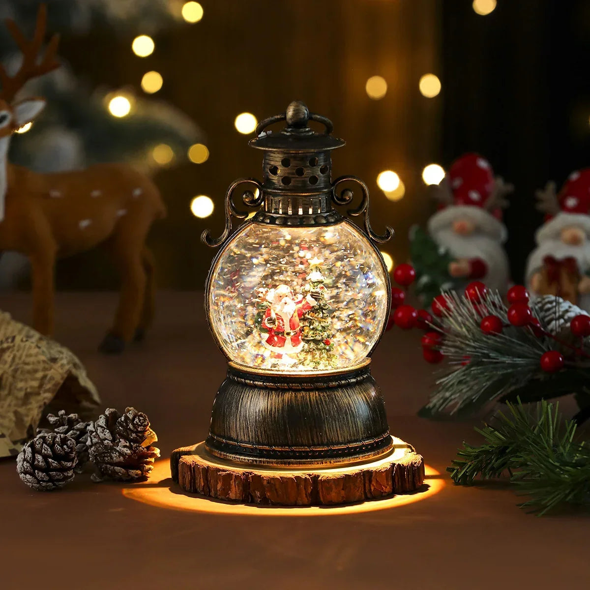 Christmas Lantern Glass Dome Battery-Powered Warm LED Glow