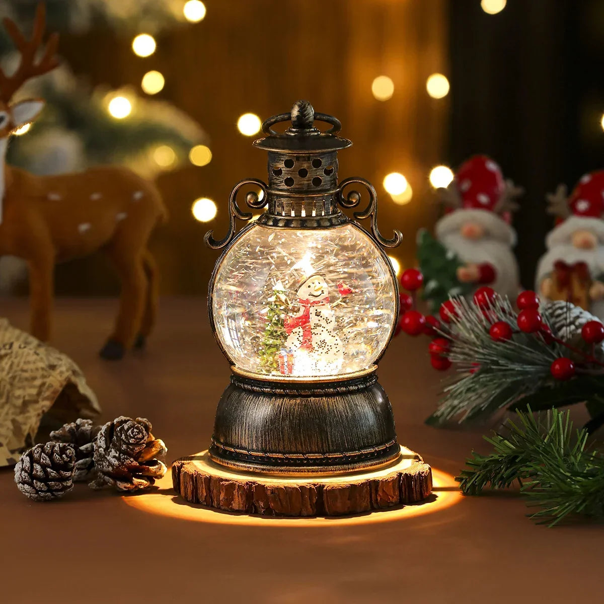 Christmas Lantern Glass Dome Battery-Powered Warm LED Glow