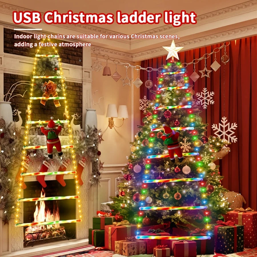 Christmas Lights Climbing Santa Ladder USB Powered 8 Modes