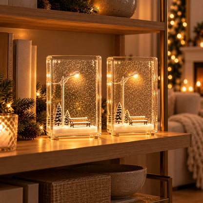 Christmas Night Light Snowy Street Scene Warm White LED