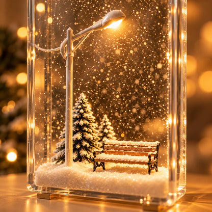 Christmas Night Light Snowy Street Scene Warm White LED
