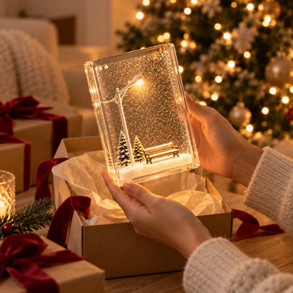 Christmas Night Light Snowy Street Scene Warm White LED