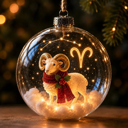Christmas Ornament Lighted Zodiac Globe with Warm Golden Lights