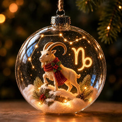 Christmas Ornament Lighted Zodiac Globe with Warm Golden Lights