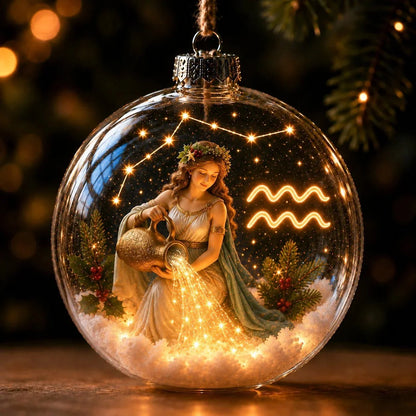 Christmas Ornament Lighted Zodiac Globe with Warm Golden Lights