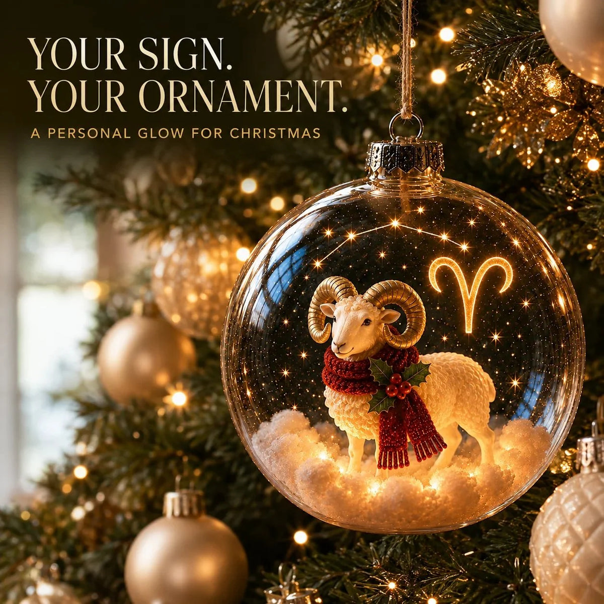Christmas Ornament Lighted Zodiac Globe with Warm Golden Lights
