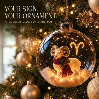 Christmas Ornament Lighted Zodiac Globe with Warm Golden Lights