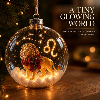 Christmas Ornament Lighted Zodiac Globe with Warm Golden Lights