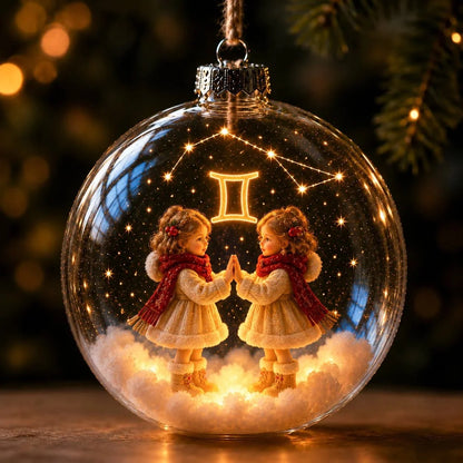 Christmas Ornament Lighted Zodiac Globe with Warm Golden Lights