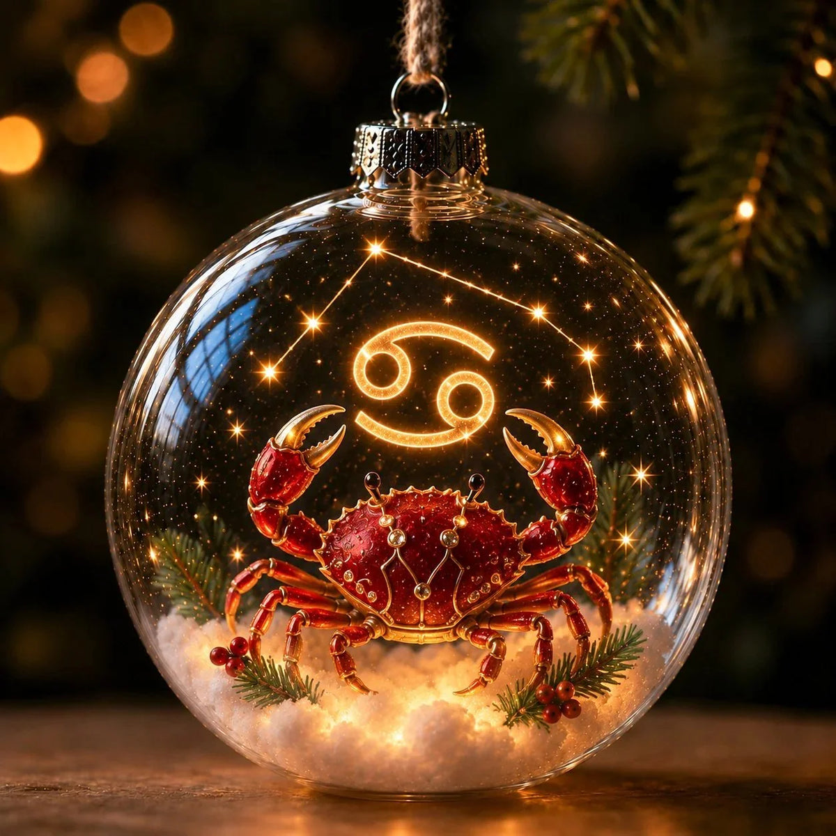 Christmas Ornament Lighted Zodiac Globe with Warm Golden Lights