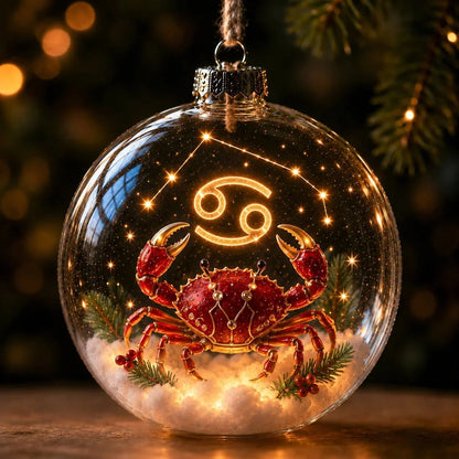 Christmas Ornament Lighted Zodiac Globe with Warm Golden Lights