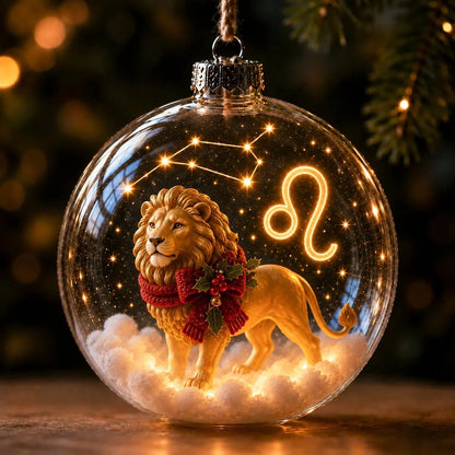 Christmas Ornament Lighted Zodiac Globe with Warm Golden Lights