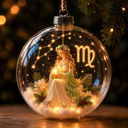Christmas Ornament Lighted Zodiac Globe with Warm Golden Lights