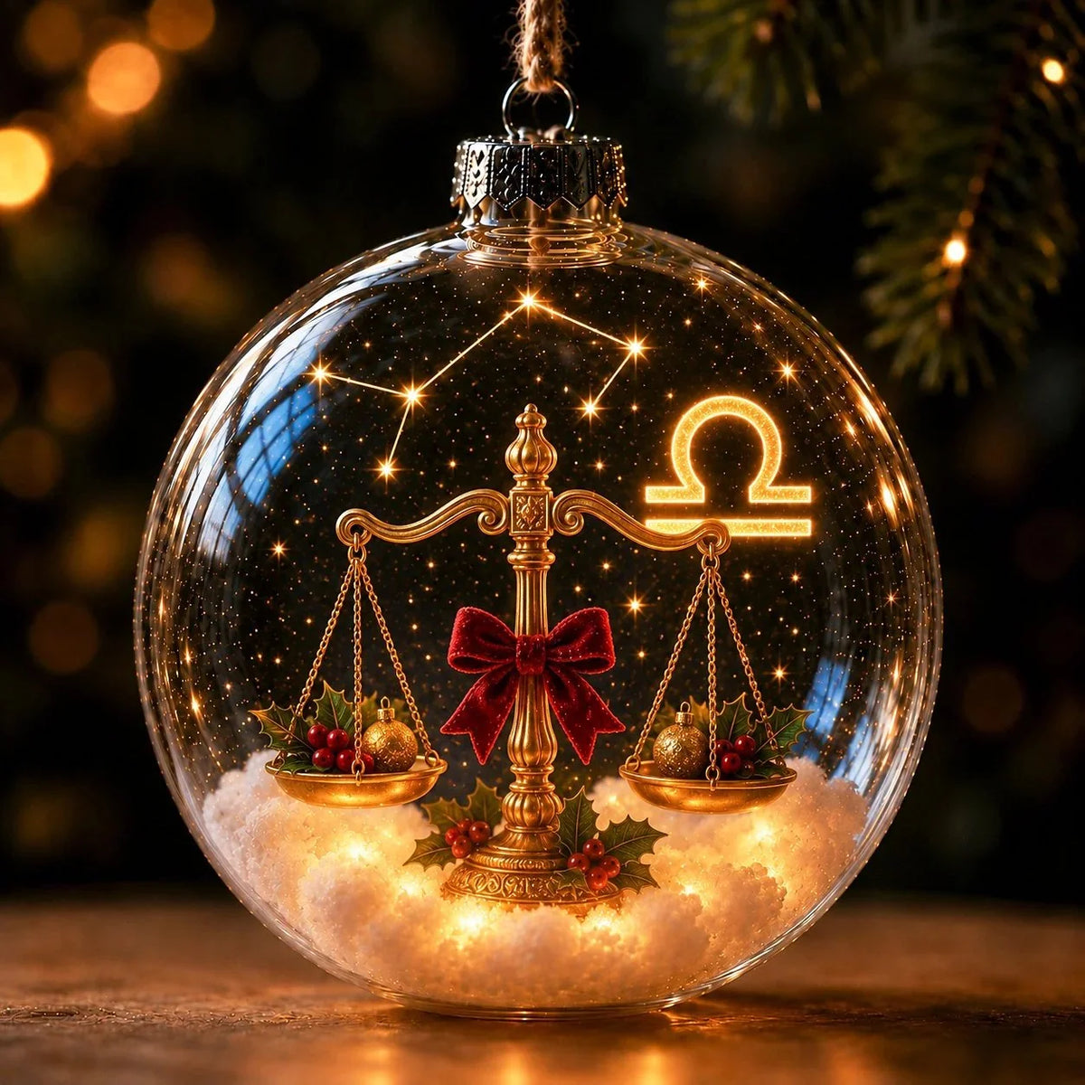 Christmas Ornament Lighted Zodiac Globe with Warm Golden Lights