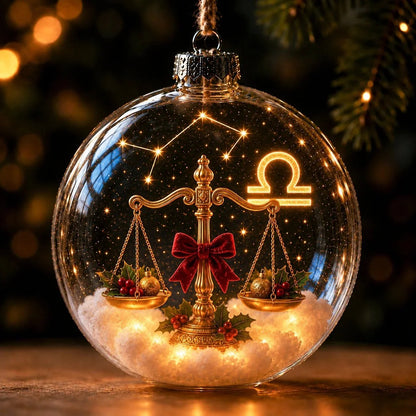 Christmas Ornament Lighted Zodiac Globe with Warm Golden Lights