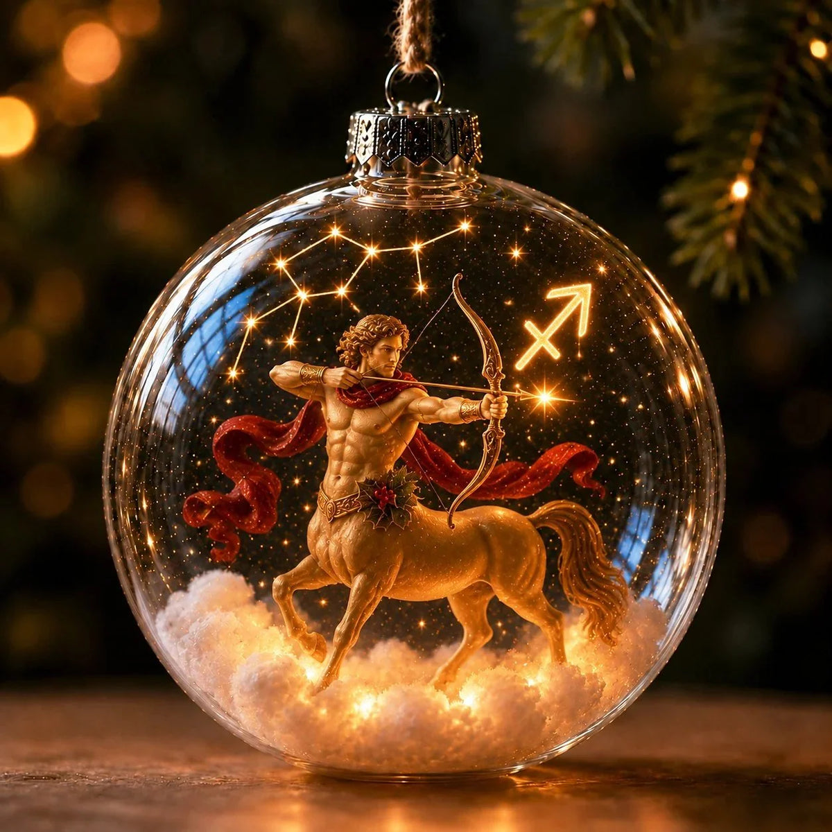 Christmas Ornament Lighted Zodiac Globe with Warm Golden Lights