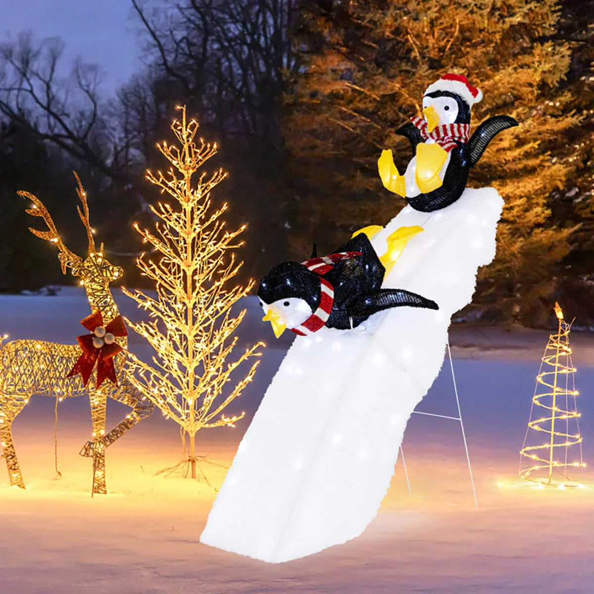 Christmas Penguin Decoration Ice Skating 130 LED Lights