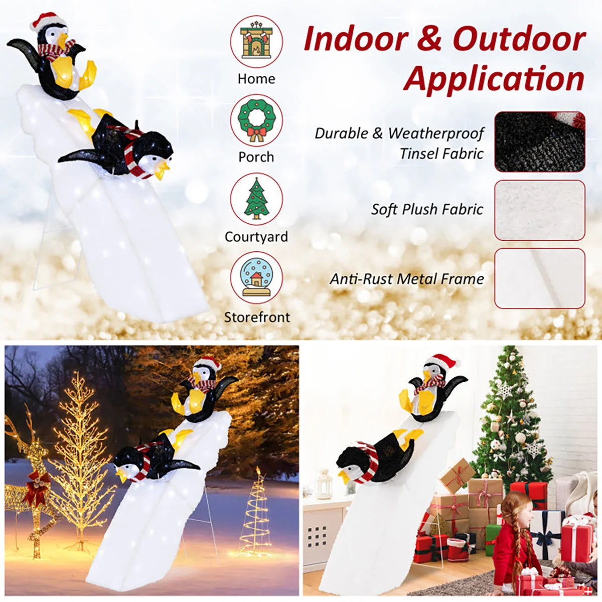 Christmas Penguin Decoration Ice Skating 130 LED Lights