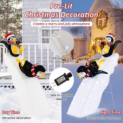 Christmas Penguin Decoration Ice Skating 130 LED Lights