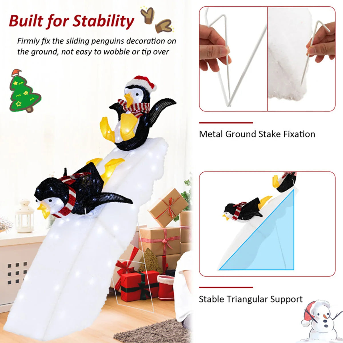 Christmas Penguin Decoration Ice Skating 130 LED Lights