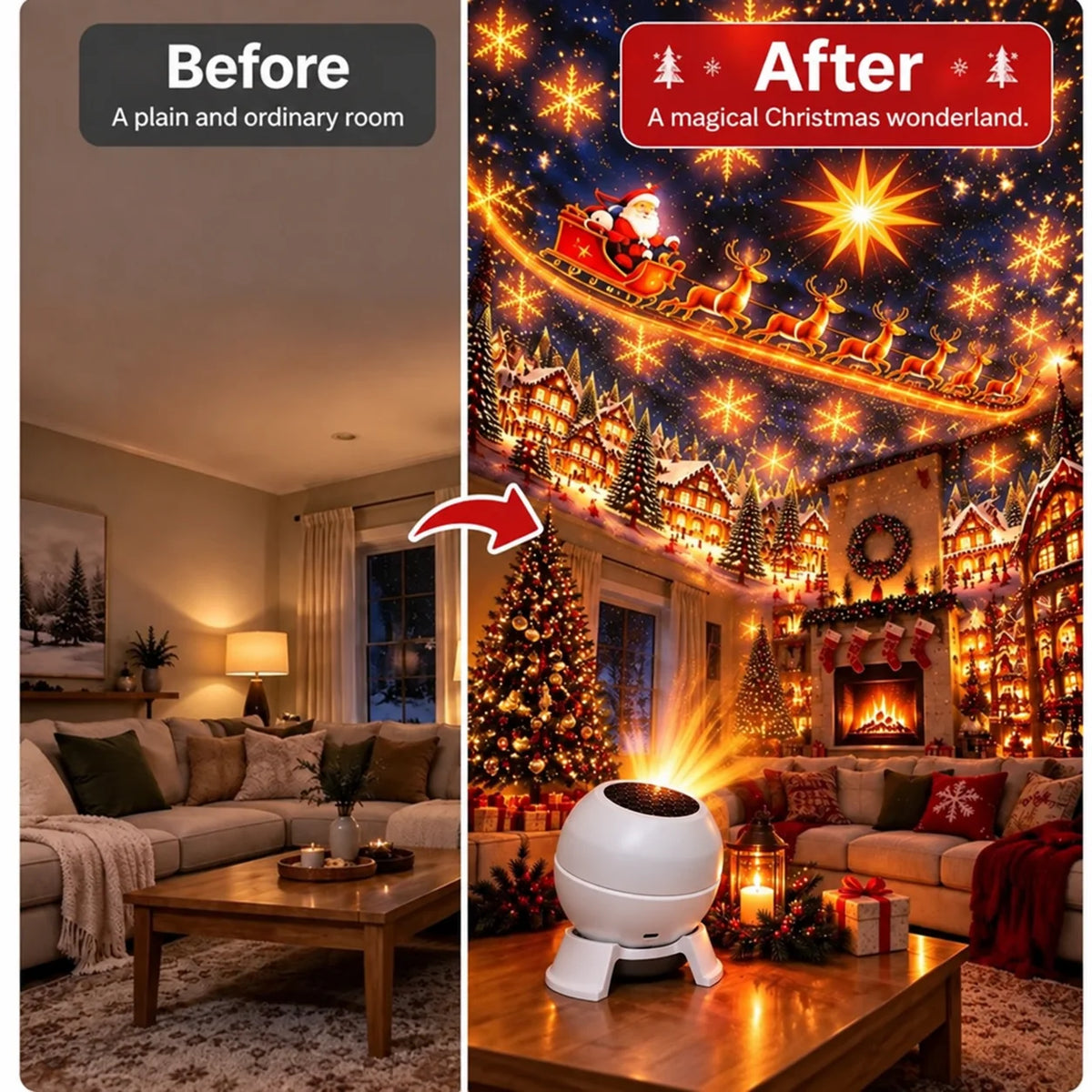 Christmas Projection Night Light USB Powered Festive Scenes