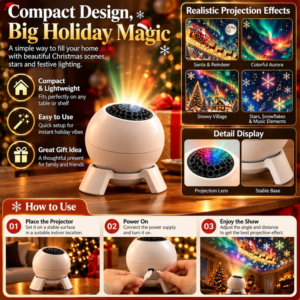 Christmas Projector Indoor Tabletop Festive Projection Light