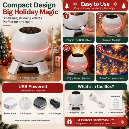 Christmas Projector Moving Holiday Patterns USB Powered