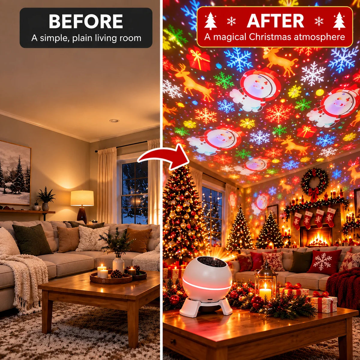 Christmas Projector Moving Projections USB Connection Indoor Decor