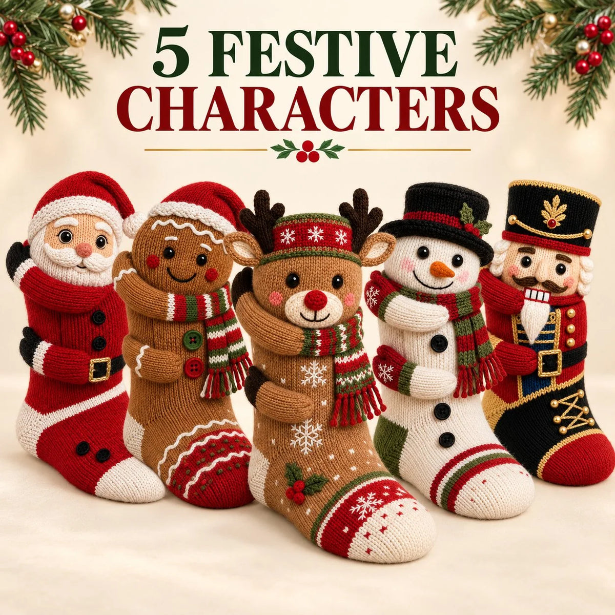 Christmas Socks Knitted 3D Hugging Character Design