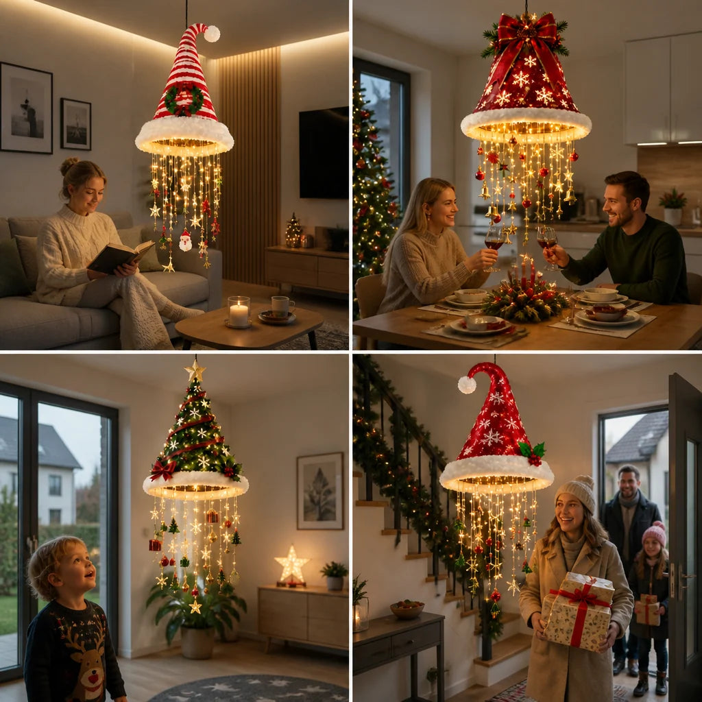 Christmas String Lights Santa Hat Design Warm LED Lights