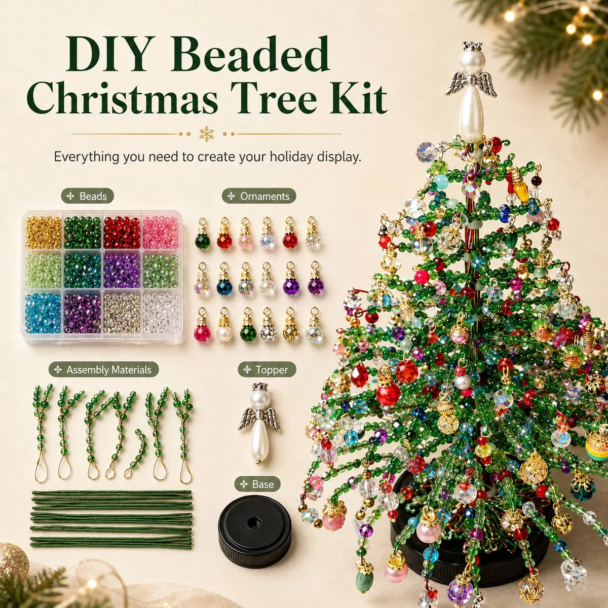 Christmas Tree Craft Kit Layered Beadwork Beginner-Friendly Assembly