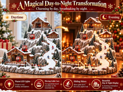 Christmas Village Decoration Animated Cable Cars & Ski Slope