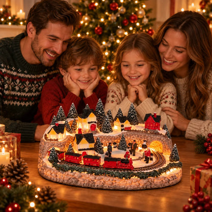 Christmas Village Decoration Lighted Animated Train And Sleigh