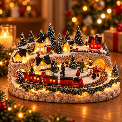 Christmas Village Decoration Lighted Animated Train And Sleigh
