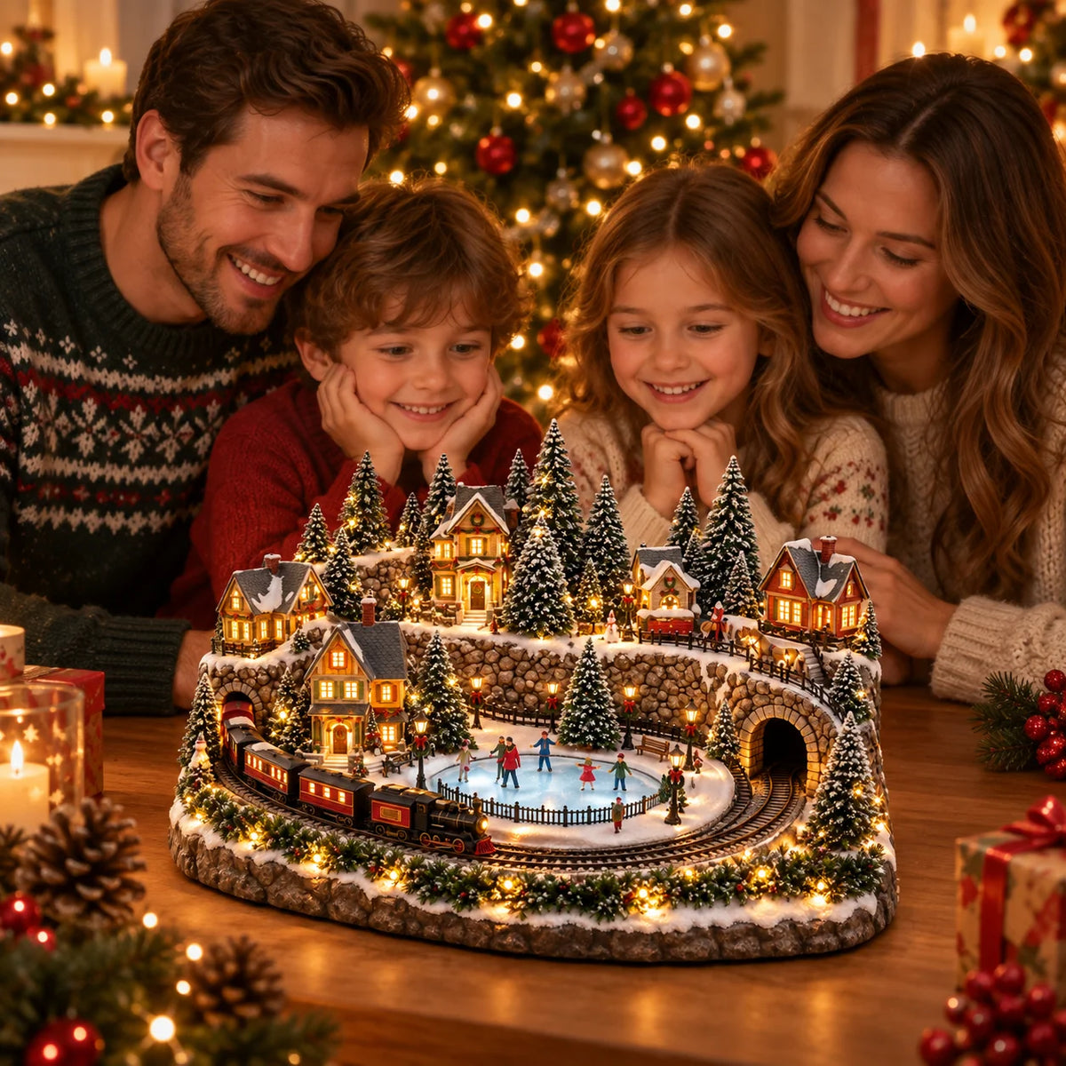 Christmas Village Decoration Moving Train With Lights & Music