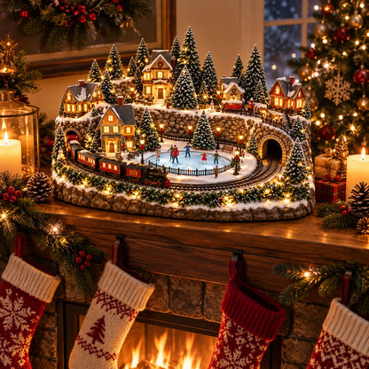 Christmas Village Decoration Moving Train With Lights & Music