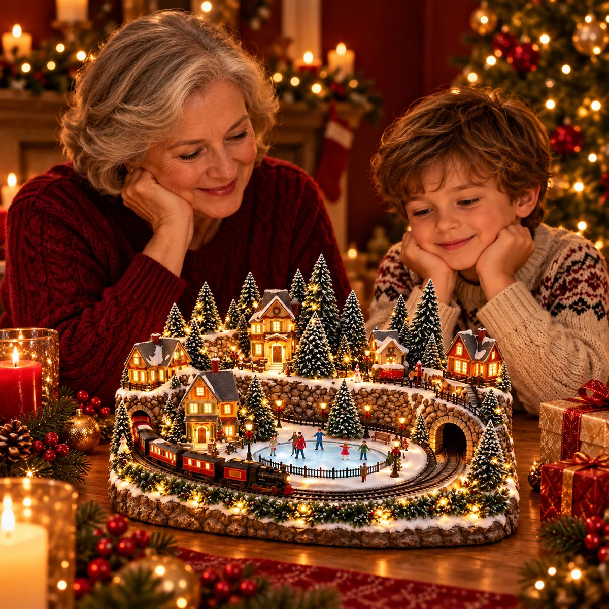 Christmas Village Decoration Moving Train With Lights & Music
