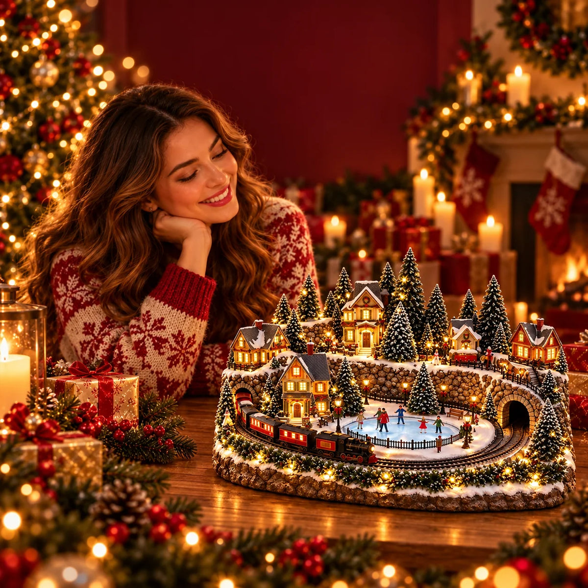 Christmas Village Decoration Moving Train With Lights & Music
