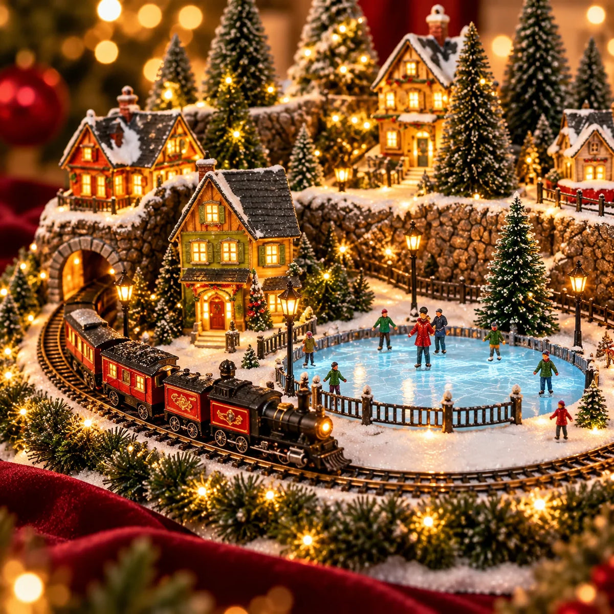Christmas Village Decoration Moving Train With Lights & Music