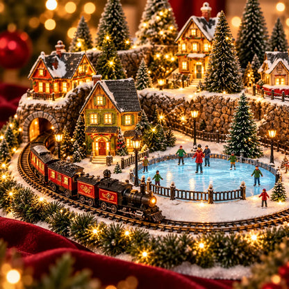 Christmas Village Decoration Moving Train With Lights & Music
