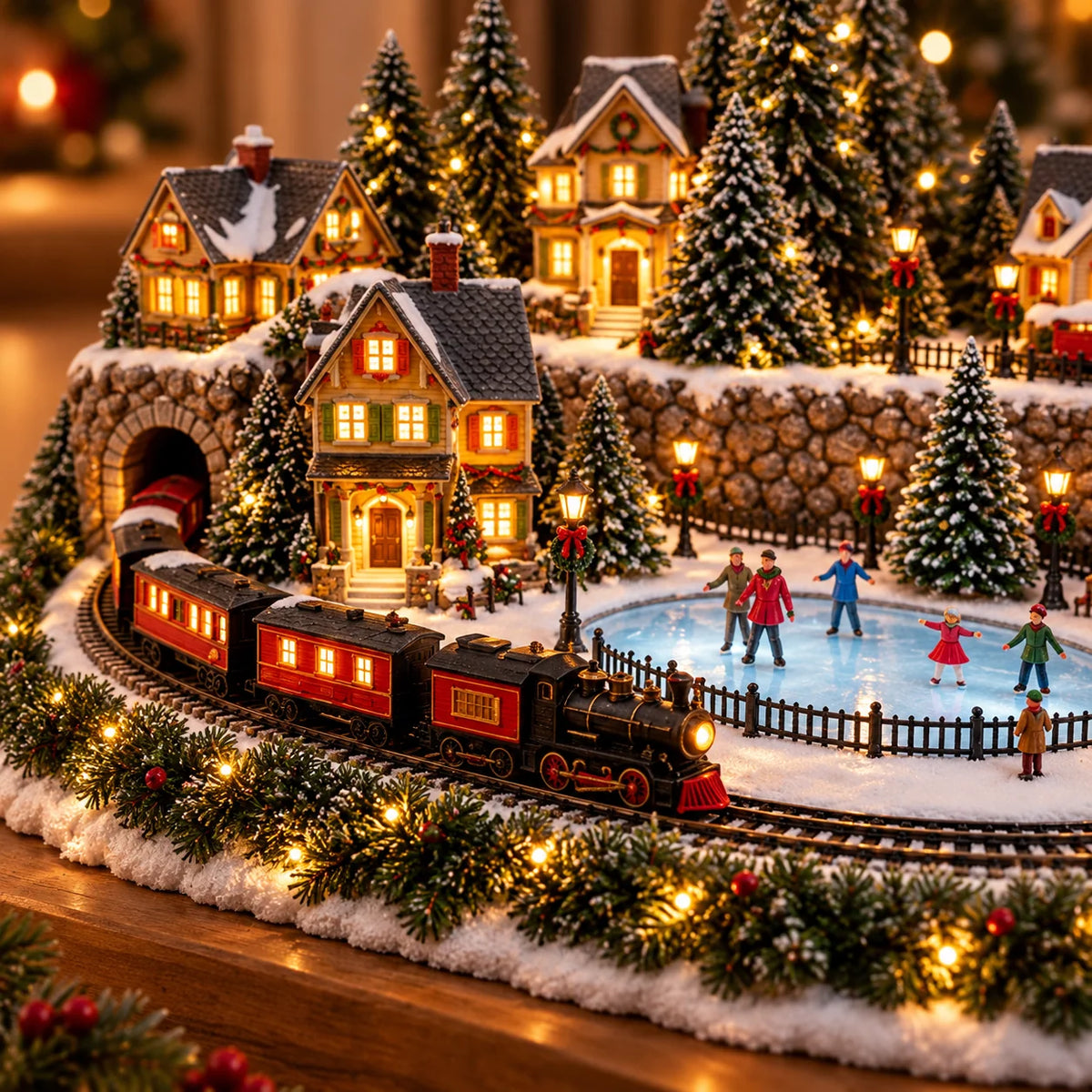 Christmas Village Decoration Moving Train With Lights & Music