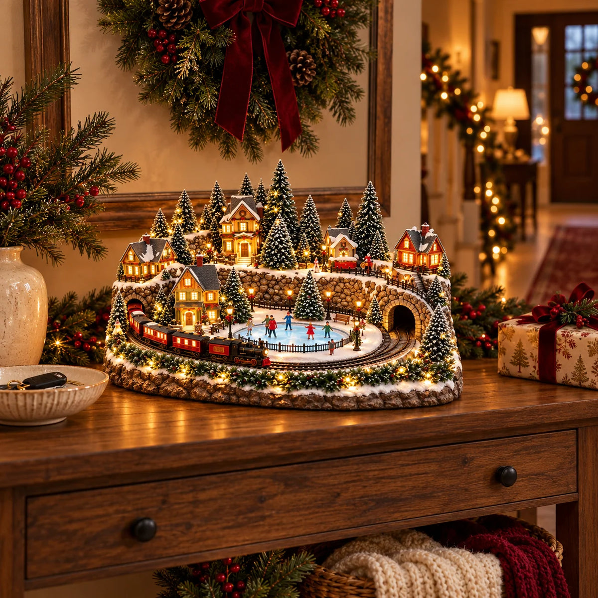 Christmas Village Decoration Moving Train With Lights & Music