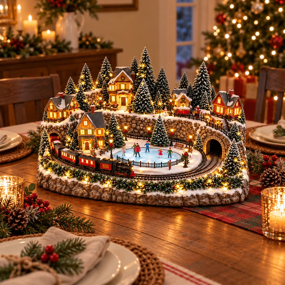 Christmas Village Decoration Moving Train With Lights & Music